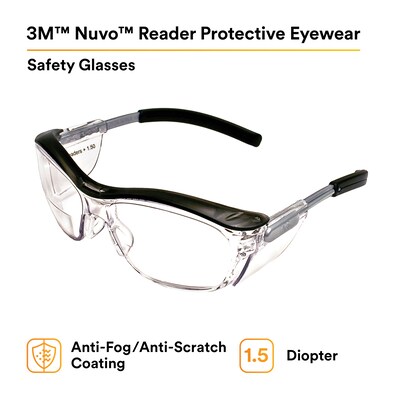 3M Nuvo +1.50 Safety Glasses, Clear Lens, 20/Carton (11434-00000-20)