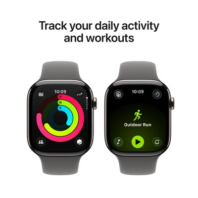 Apple Watch Series 11 GPS + Cellular Smartwatch, 46mm, Natural Titanium Case, Stone Gray Sport Band, Medium/Large (MFCX4LW/A)