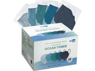 WeCare Ocean Tones Disposable KN95 Fabric Face Masks, One Size, Assorted Colors, 20/Pack (WMN100123)