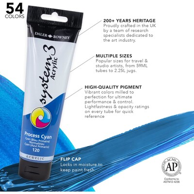 Daler-Rowney System3 Acrylic Paint Jumbo Process Set, Assorted Colors, 150ml, 5 Pieces (DRW129100150)