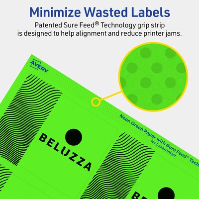 Avery Laser/Inkjet Multipurpose Rectangle Labels, 3" x 3.75", Neon Green, 240/Pack (94248)