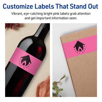 Avery Rectangle Laser/Inkjet Multipurpose Labels, 9.75" x 1.25", Bright Pink (100/Pack)