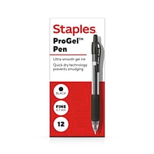 Staples® ProGel™ Retractable Gel Pen, Fine Point, 0.7mm, Black Ink, Dozen (ST62095)