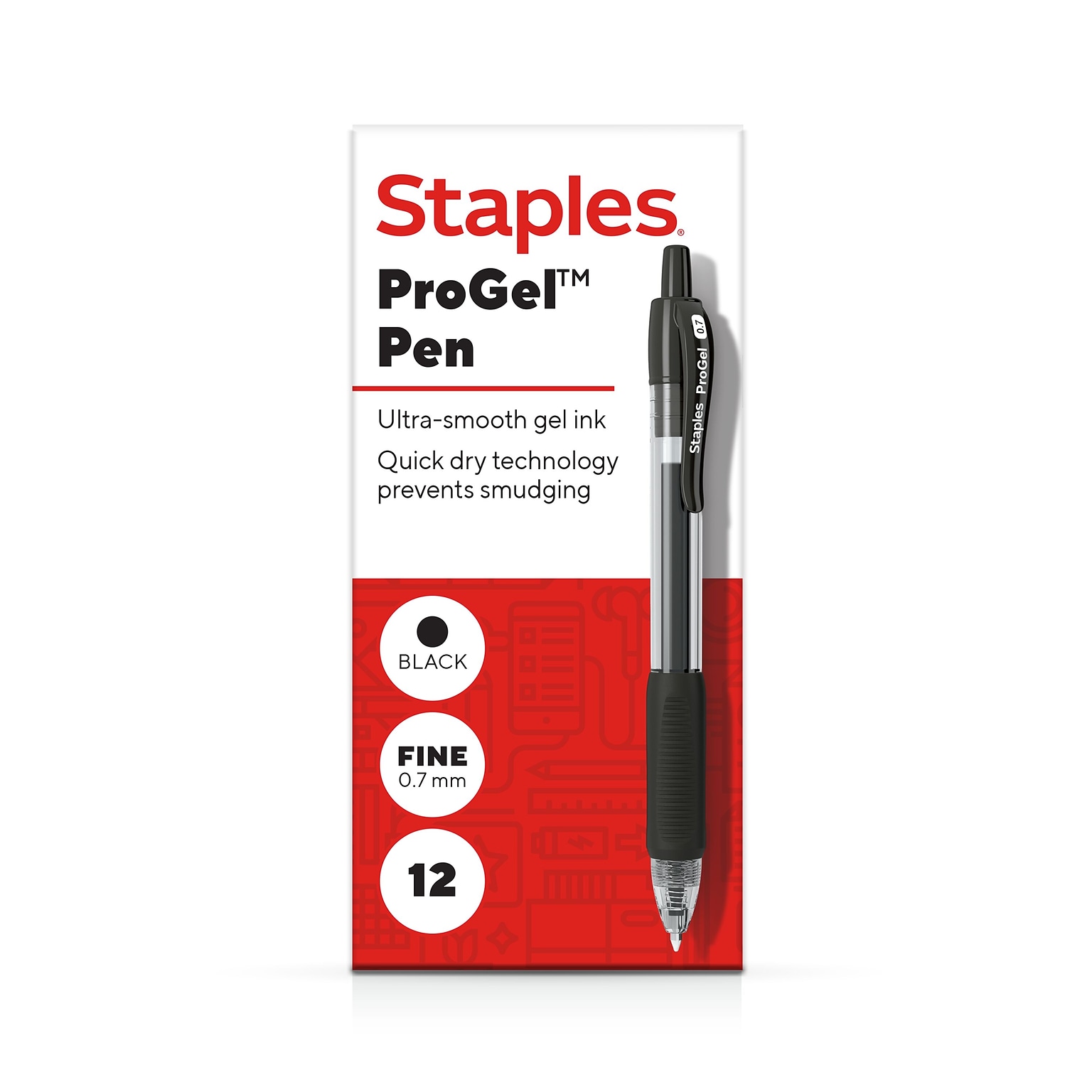 Staples® ProGel™ Retractable Gel Pen, Fine Point, 0.7mm, Black Ink, Dozen (ST62095)