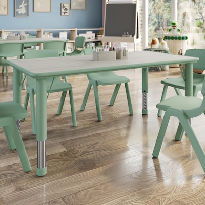 Flash Furniture Wren Rectangular Activity Table, 23.5 x 47.25, Height Adjustable, Light Gray Woodgrain/Sage (YU060RECTBSGE)