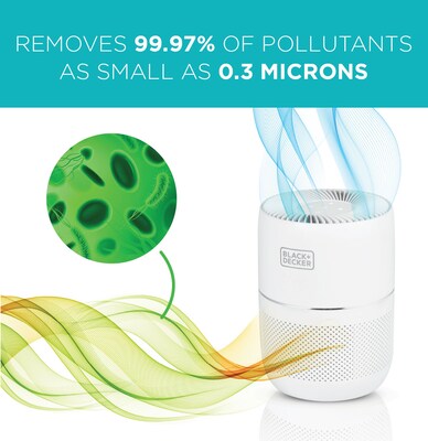 Black & Decker HEPA Tabletop Air Purifier, 3-Speed, White (BAPT01)