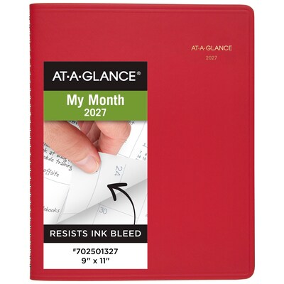 2027-2028 AT-A-GLANCE 9 x 11 Calendar Year Monthly Planner, Faux Leather Cover, Red (70-250-13-27)