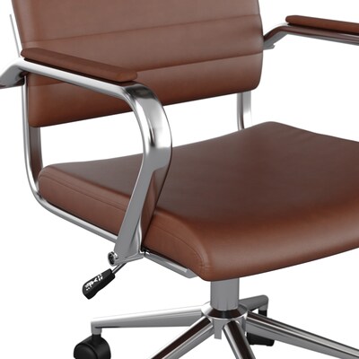 Martha Stewart Piper Faux Leather Swivel Office Chair, Saddle Brown/Polished Nickel (CH2209212BR)