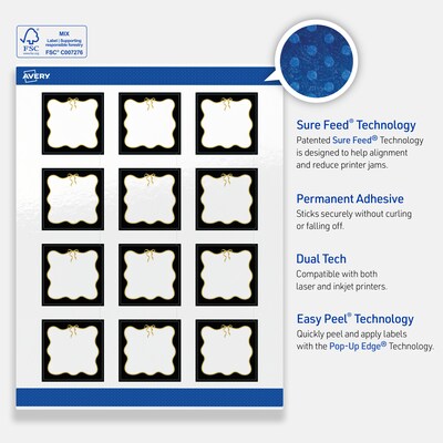 Avery Square Laser/Inkjet Multipurpose Labels, 2" x 2", White, 120/Pack (19479370853)