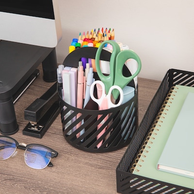 Mind Reader 4-Compartment Rotating Metal Desk Organizer, Black (MOSBASK-BLK)