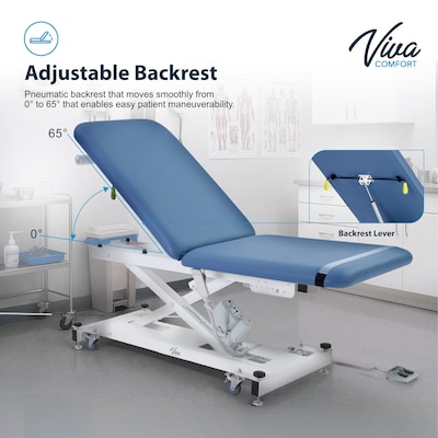 Viva Comfort XRO 2-Section Electric Height and Back Adjustable Exam Table, 600 lbs Capacity, Blue (ADI903-20-BLU-MK)