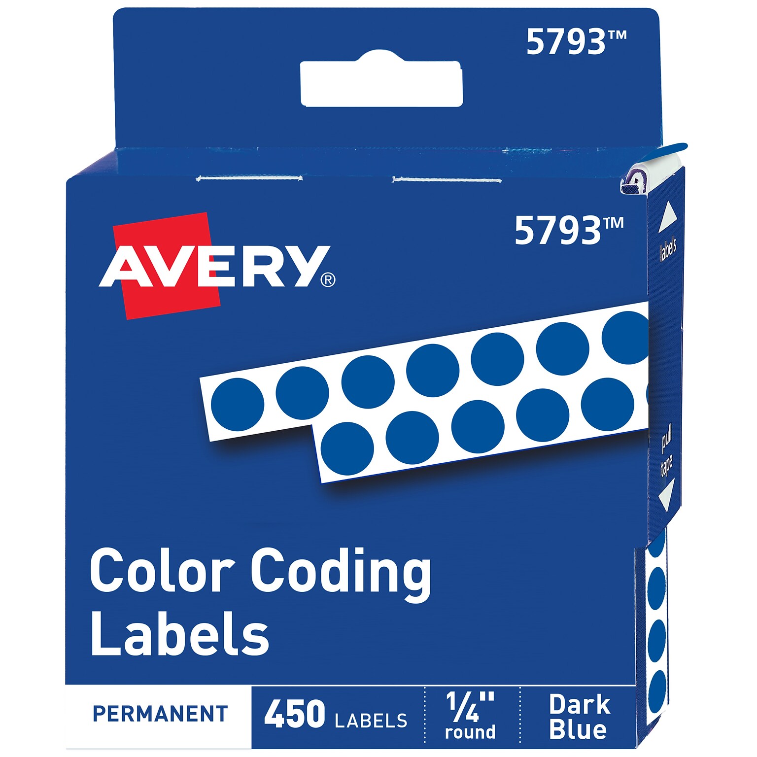 Avery Color-Coding Labels in Dispenser, 1/4 Dia, Blue, 450 Stickers/Pack (5793)