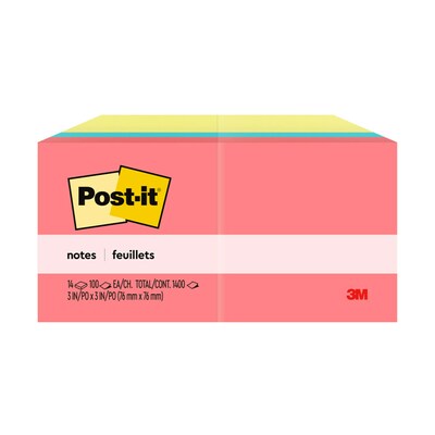 Post-it® Notes, 3 x 3, Canary Yellow and Poptimistic Collection, 100 Sheets/Pad, 14 Pads/Pack (654