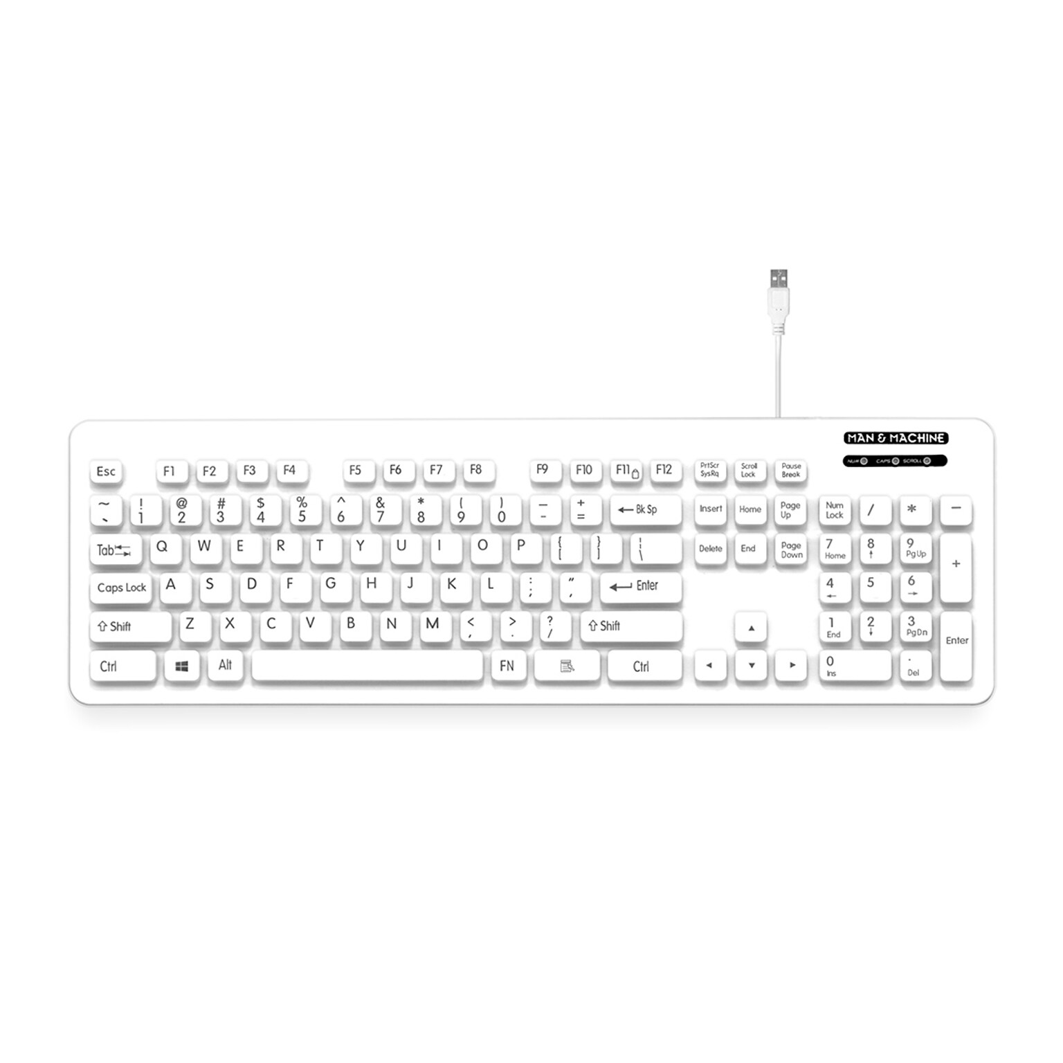 Man & Machine L Cool Wired Ergonomic Washable Keyboard, White (LCOOL/W7)