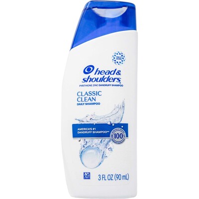 Head & Shoulders Classic Clean Shampoo, 3 oz Travel Size Bottle, 8 Bottles/Bag, 18 Bags/Carton