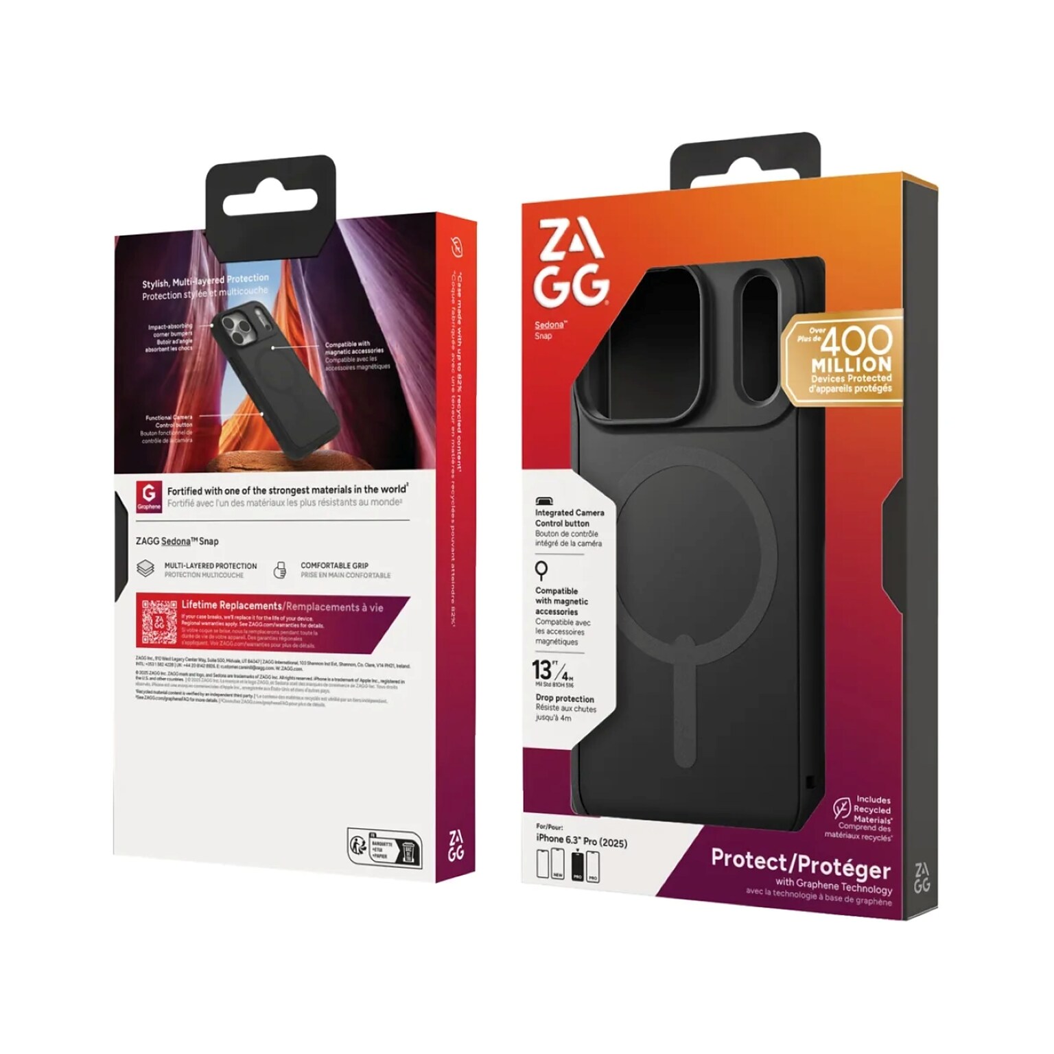 Zagg Sedona Snap MagSafe Phone Case for Apple iPhone 17 Pro, Shock Absorbing Bumpers, Flood Black (702319094)