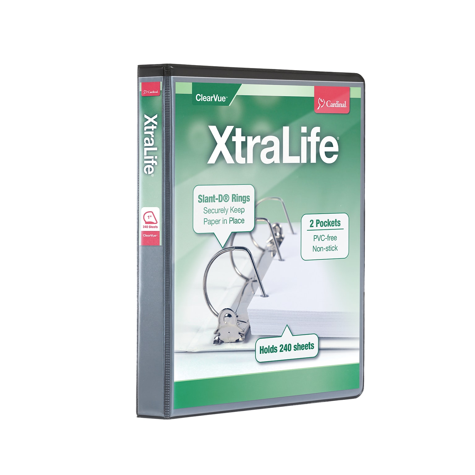 Cardinal XtraLife ClearVue Heavy Duty 1 3-Ring Non-View Binders, D-Ring, Black (26301)