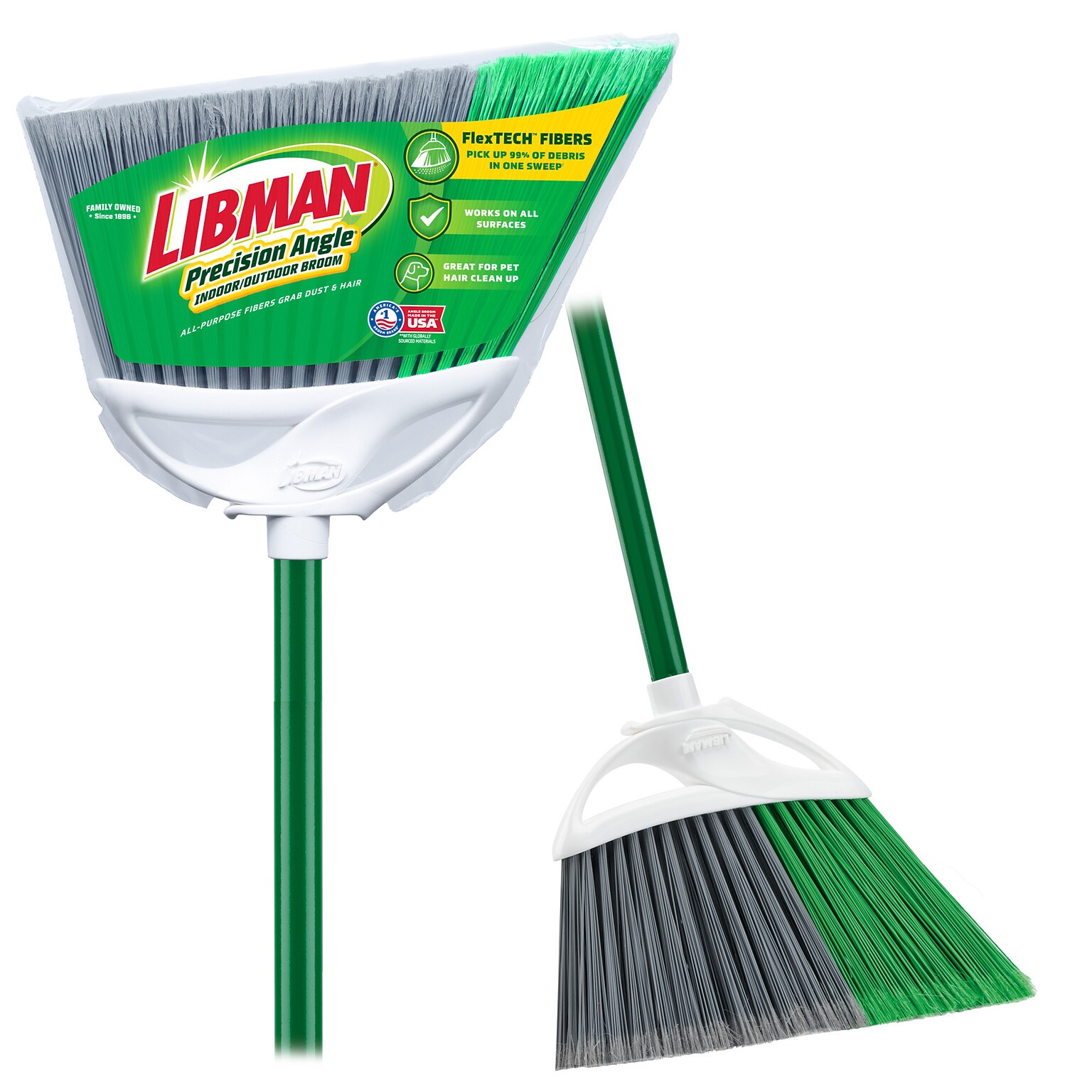 Libman Precision Angle 11 Broom, Steel Handle, 6/Carton (201)