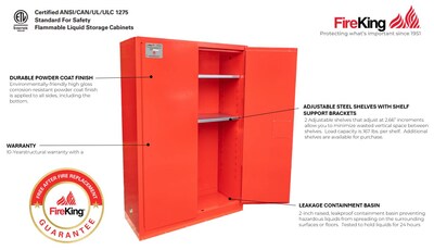 FireKing Flammable Liquids Steel Storage Cabinet, 45 gal, Manual Close, Red (SC45-MC-R)
