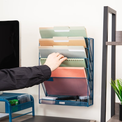 Mind Reader 5-Pocket Metal Mesh Mountable Wall File, Letter Size, Turquoise (MAGSTACK-TUR)