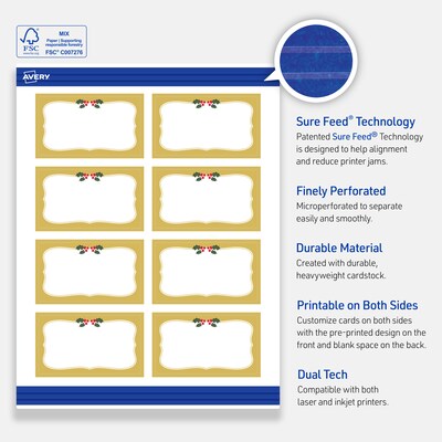Avery Gold-Metallic Berries Matte Blank Card, White, 80/Pack (S00-FH1)