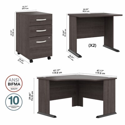 Bush Business Furniture Studio A 83"W Large Corner Desk with 3 Drawer Mobile File Cabinet, Storm Gray (STA003SGSU)