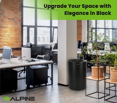Alpine Industries Stainless Steel Trash Can, 50 Gallon, Black (ALP475-50-BLK)