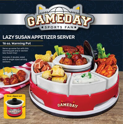 Nostalgia Game Day Lazy Susan 0.5-Quart Server & Thermal Pot, Red/White (GDLSAS8RDSL)