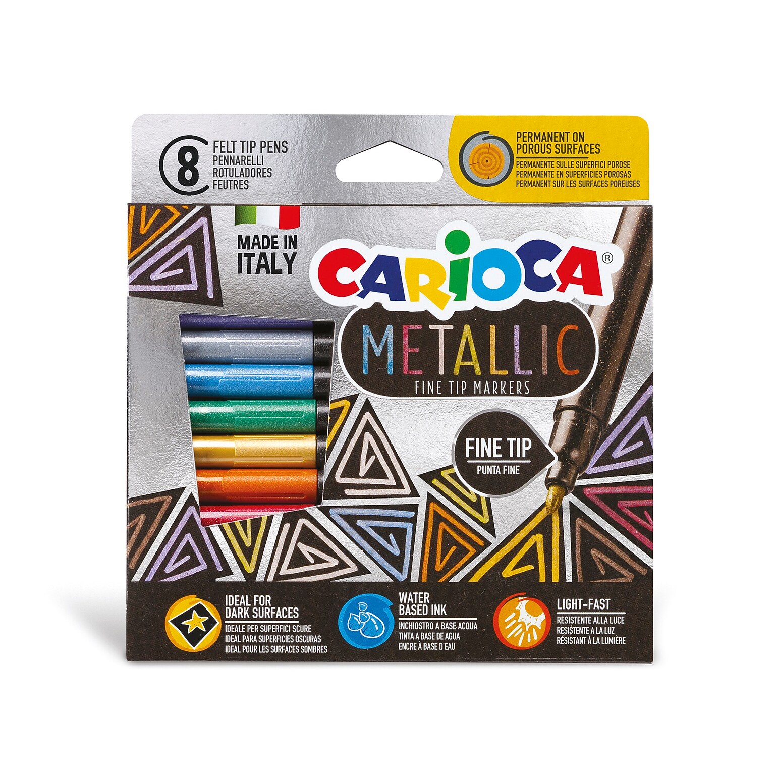 CARIOCA Metallic Water Based Water-Based Markers, Fine Tip, Assorted Colors, 8/Set (CRA43162)