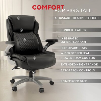 Staples Randolph Ergonomic Bonded Leather Executive Big & Tall Chair, 400 lb. Capacity, Black (ST62818)