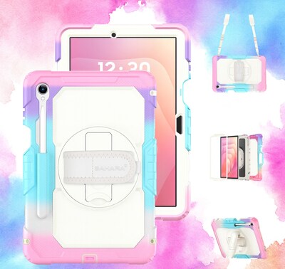 SaharaCase Raider Series Kid Proof Heavy Duty Case with Hand Strap for Galaxy Tab S11, Shoulder Strap, Splash Pink (TB00488)