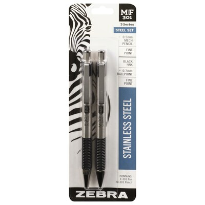 Zebra Retractable Gift Set Pen, Fine Point, 0.7mm, Black Ink, 2 Pack (57011)