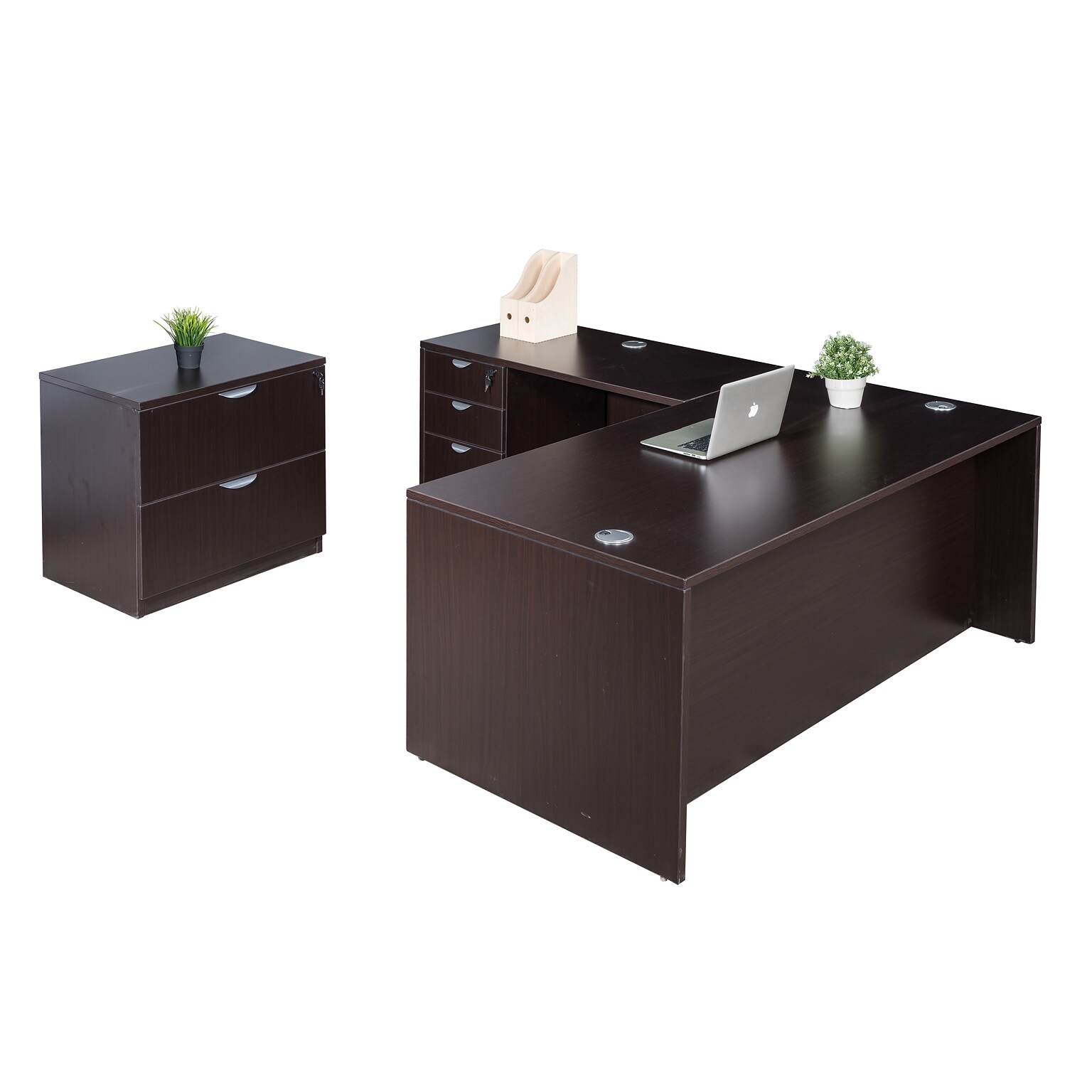 Boss Office Products 71 L-Shaped Desk with File Pedestal and Lateral File, Mocha (GROUPA9-MOC)