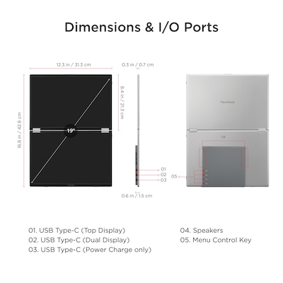 ViewSonic VG1457 14" WUXGA LED 60Hz Dual Screen Portable Monitor, Universal Docking Station
