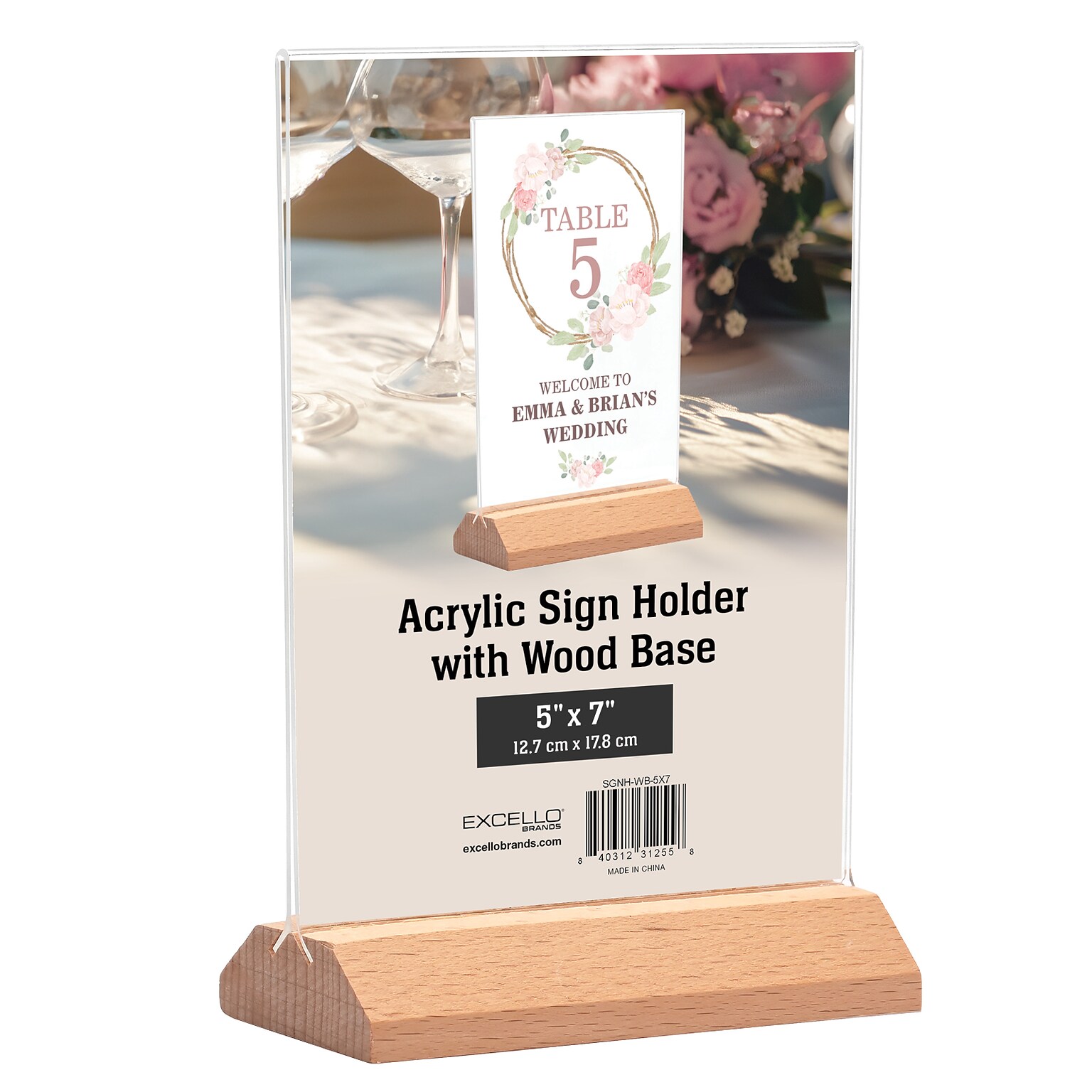 Excello Global Products Generic Holder, 5 x 7, Desktop/Countertop, Brown Acrylic (SGNH-WB-5X7)