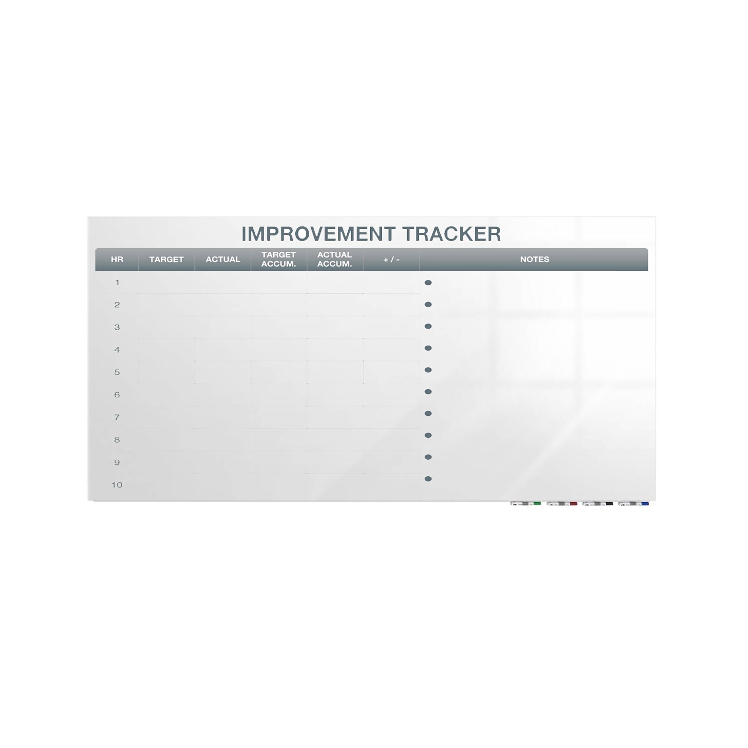 Ghent Manufacturing Aria Low Profile Glassboard, Improvement Tracker 2, Non-Magnetic, 4H x 6W (GRPARIASN03V-46)