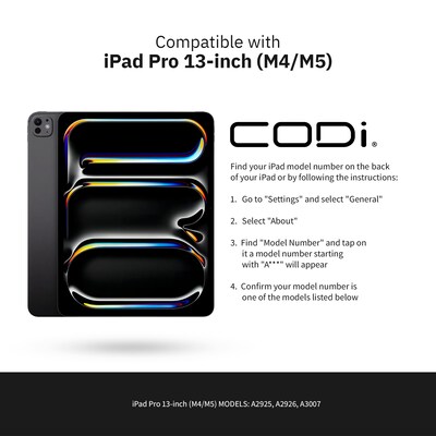 CODi PU Leather 13 Bluetooth Keyboard Folio Case for iPad Pro 6th Gen, Black (C30708530)