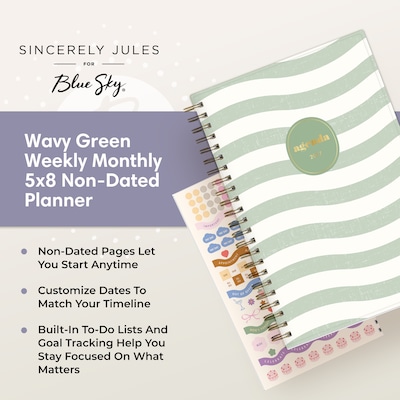 2027 Blue Sky Sincerely Jules 5" x 8" Weekly & Monthly Planner, Green/White (164250)