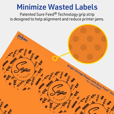 Avery Laser/Inkjet Multipurpose Circle Labels, 2.5" Dia., Bright Orange, 90/Pack (94502)