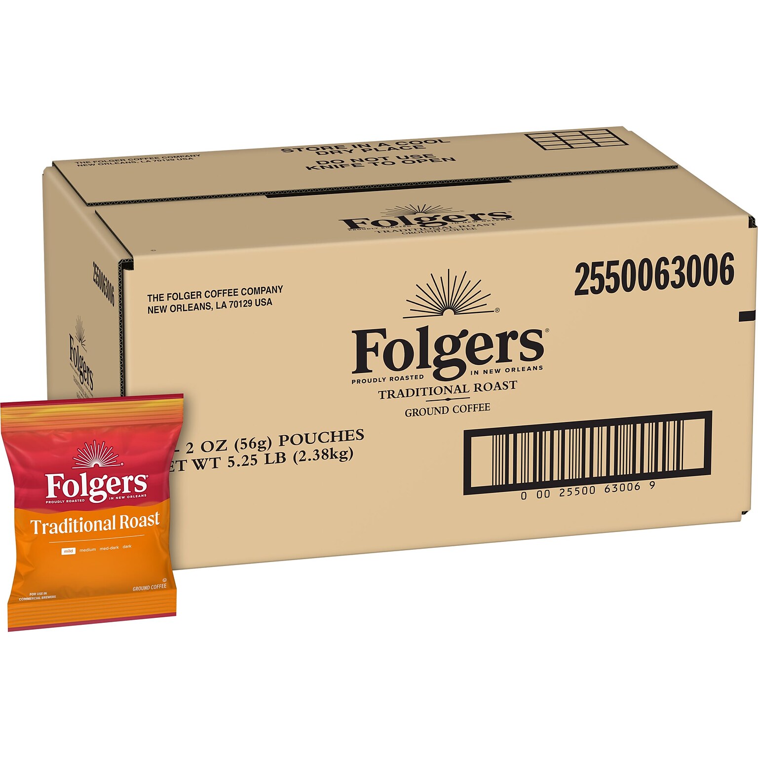 Folgers Traditional Roast Caffeinated Coffee Packet, Medium Roast, 2 oz., 42/Carton (SMU63006)