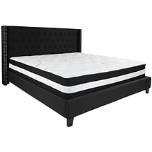 Flash Furniture Riverdale Tufted Upholstered Platform Bed in Black Fabric with Pocket Spring Mattres