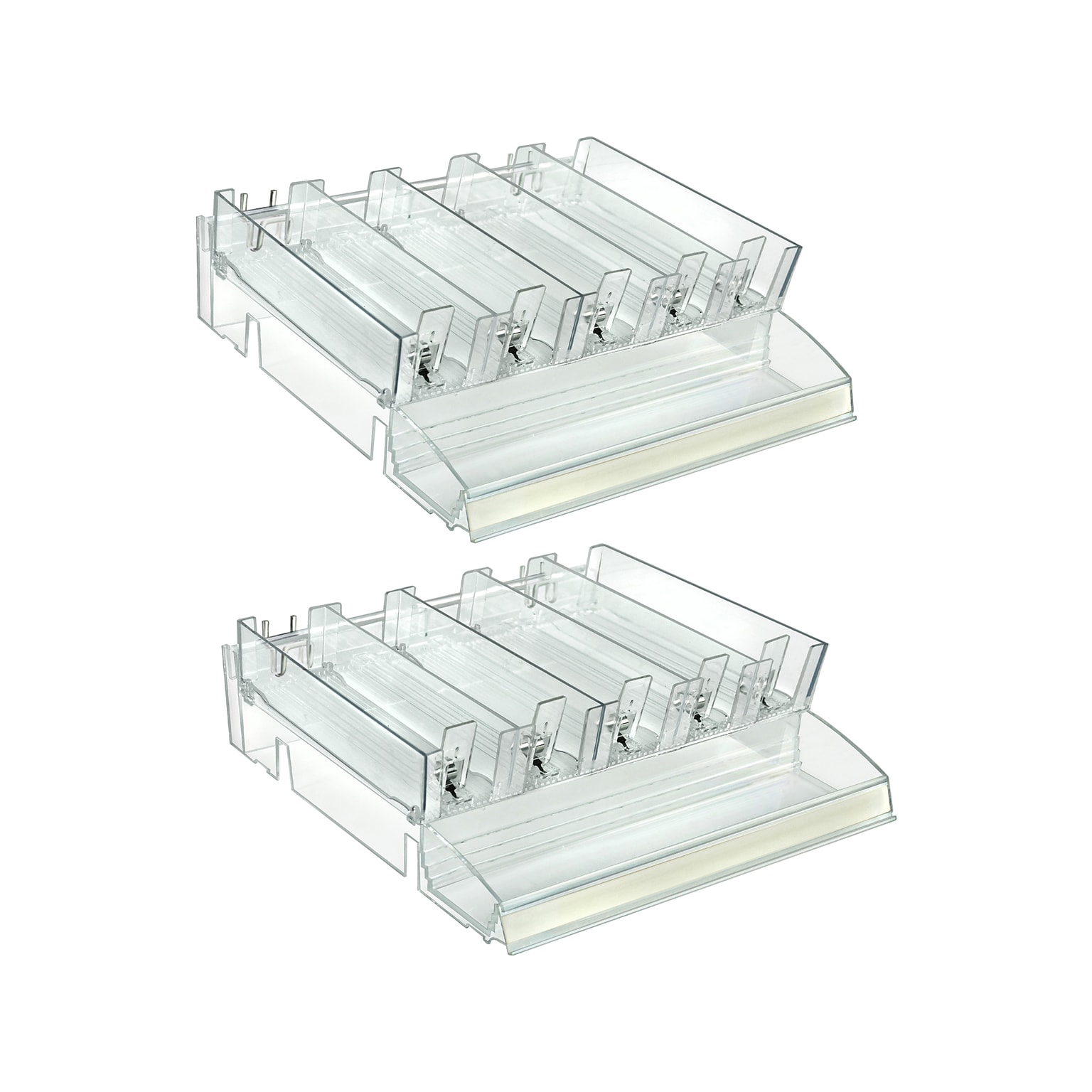 Azar 3.5 x 12 Pegboard Five-Compartment Cosmetic Tray with Tester Tray, Clear, 2/Pack (225840-TESTER-TALL-2PK)