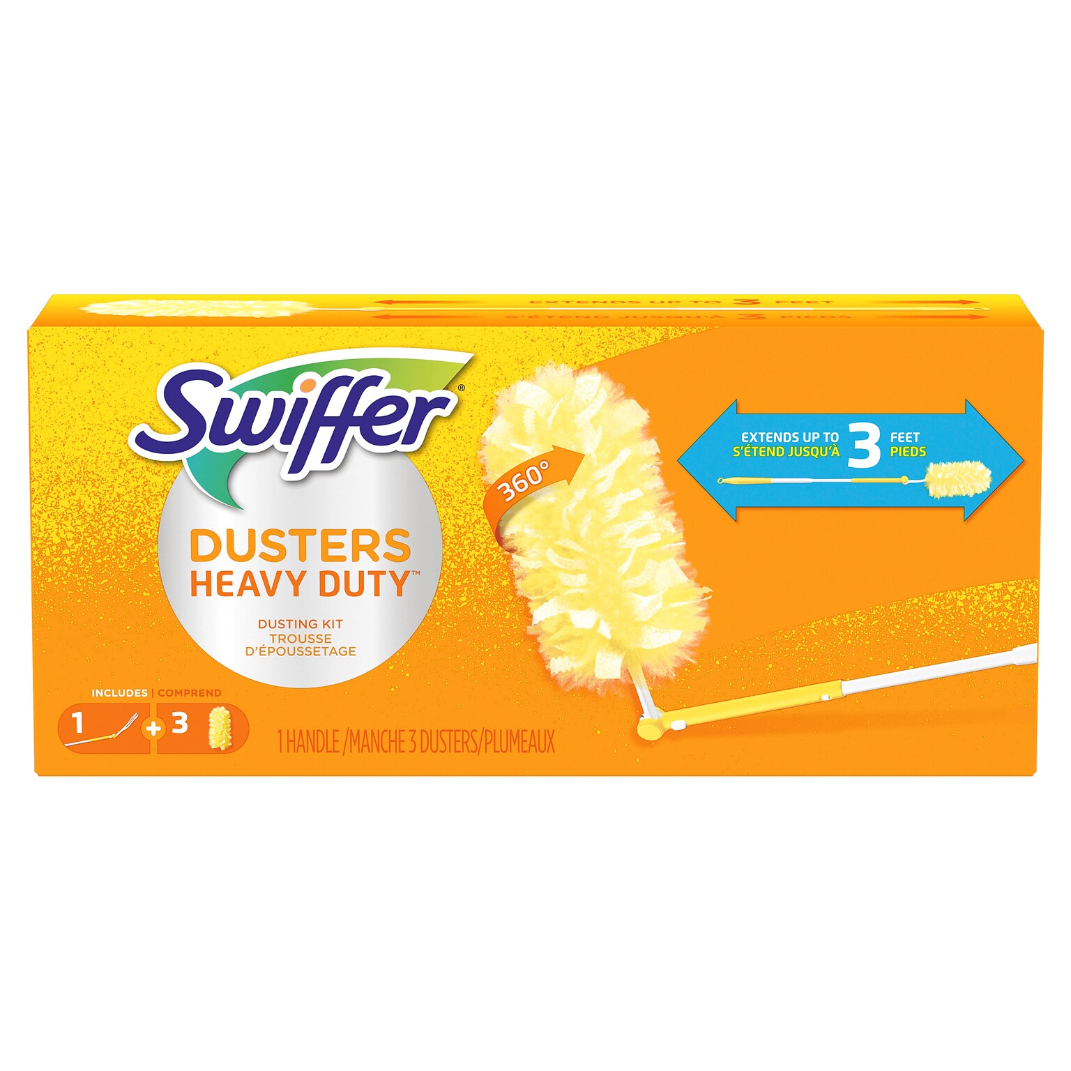 Swiffer 360 Durable Heavy Duty Fiber Dusters with Extendable Handle Kit, White/Yellow, 3/Pack (44750)