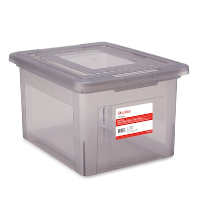 Staples Hanging File Box, Snap Lid, Letter/Legal Size, Frost Gray (TR57623)