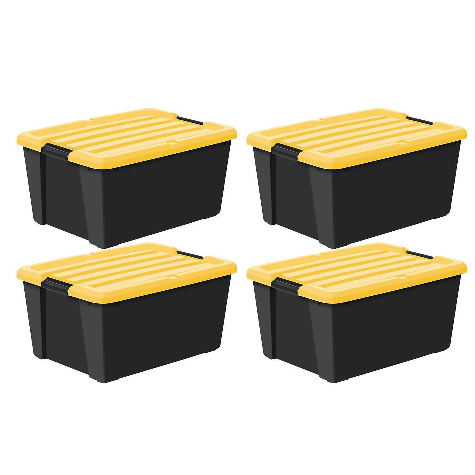 Iris 45 Quart Storage Bin with Latching Lid, Plastic, Black, 4/Pack (500418)