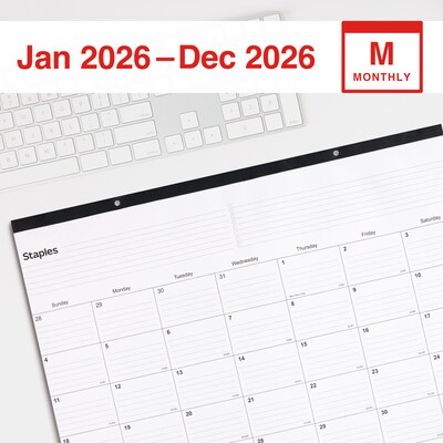 2026 Staples 22 x 17 Monthly Desk Pad Calendar, White/Black (ST12951-26)