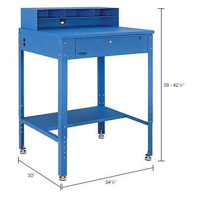 Global Industrial Flat Surfaced Shop Desk w/ Pigeonhole Riser, 34-1/2"W x 30"D, Blue (319355)