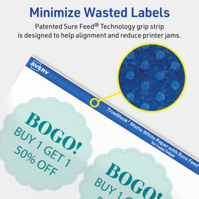 Avery TrueBlock Laser/Inkjet Decorative Edge Multipurpose Labels, 2.5" Dia., White, 900/Box (94516)