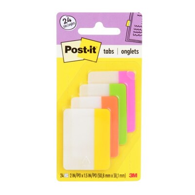 Post-it Tabs, 2 Wide, Solid, Assorted Colors, 24 Tabs/Pack (686-PLOY)
