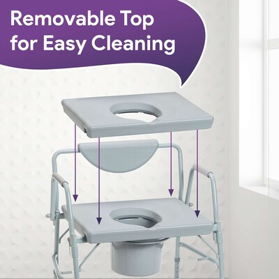 ProHeal Bariatric 3-in-1 Drop Arm Commode Chair, Steel Frame with Adjustable Height & Removable Seat, Gray (PH-16413H)